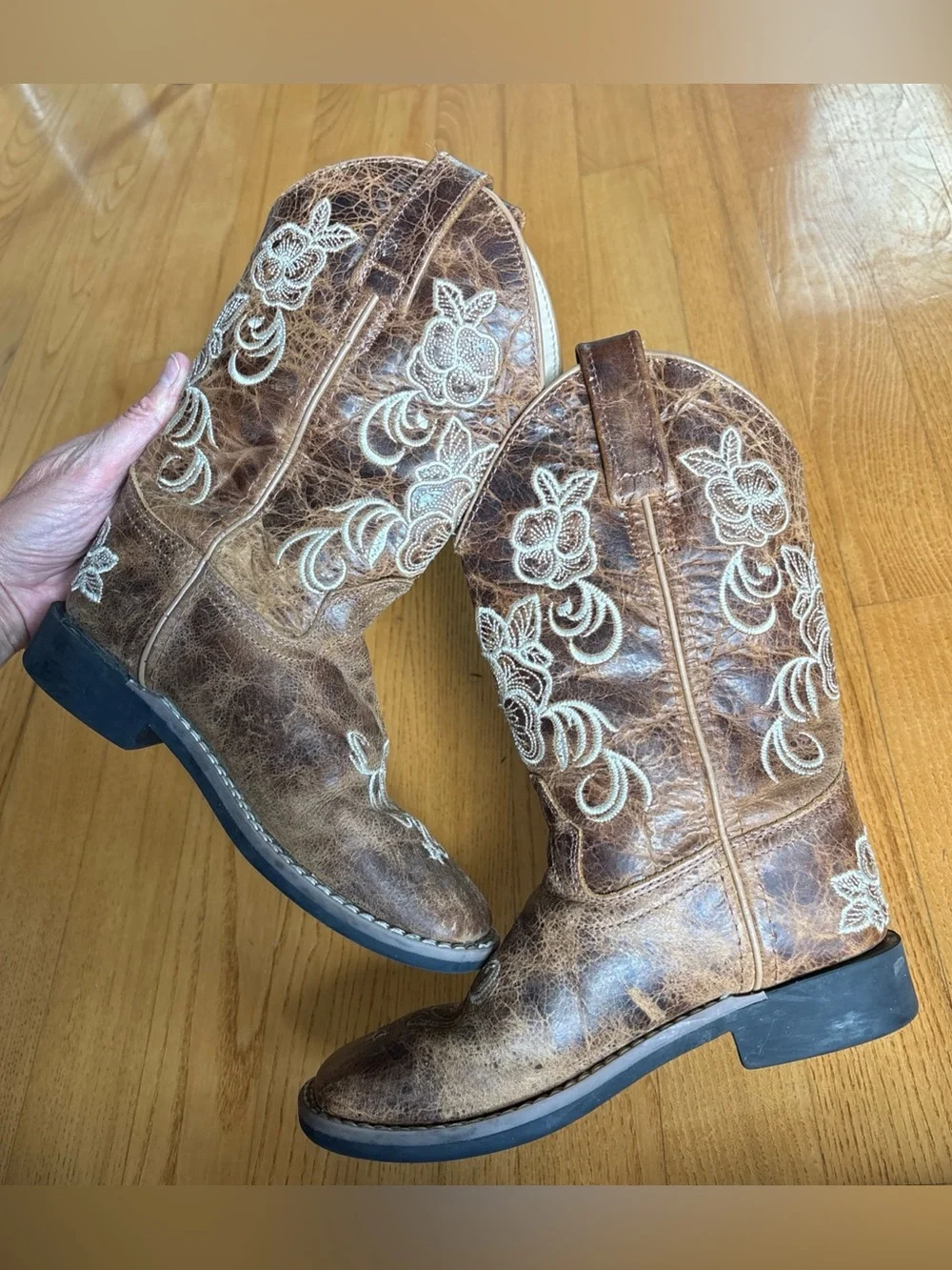 Shyanne Girls Boots Little Lasy Floral Embroidered Western Brown Youth Kid Sz 1D